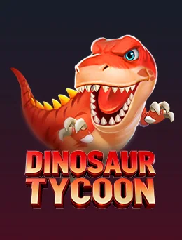 JILI Dinosaur Tycoon ဂိမ်းကတ် — ပါးစပ်ဟထားသော လိမ္မော်ရောင် T-Rex နှင့် DINOSAUR TYCOON စာတန်း