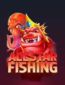 JILI All-Star Fishing ဂိမ်းကတ် — ရွှေသရဖူဆောင်းထားသော အနီရောင် boss နှင့် ALL STAR FISHING စာတန်း